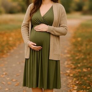 Olive Green Maternity Midi Dress | Old Navy | Size XS